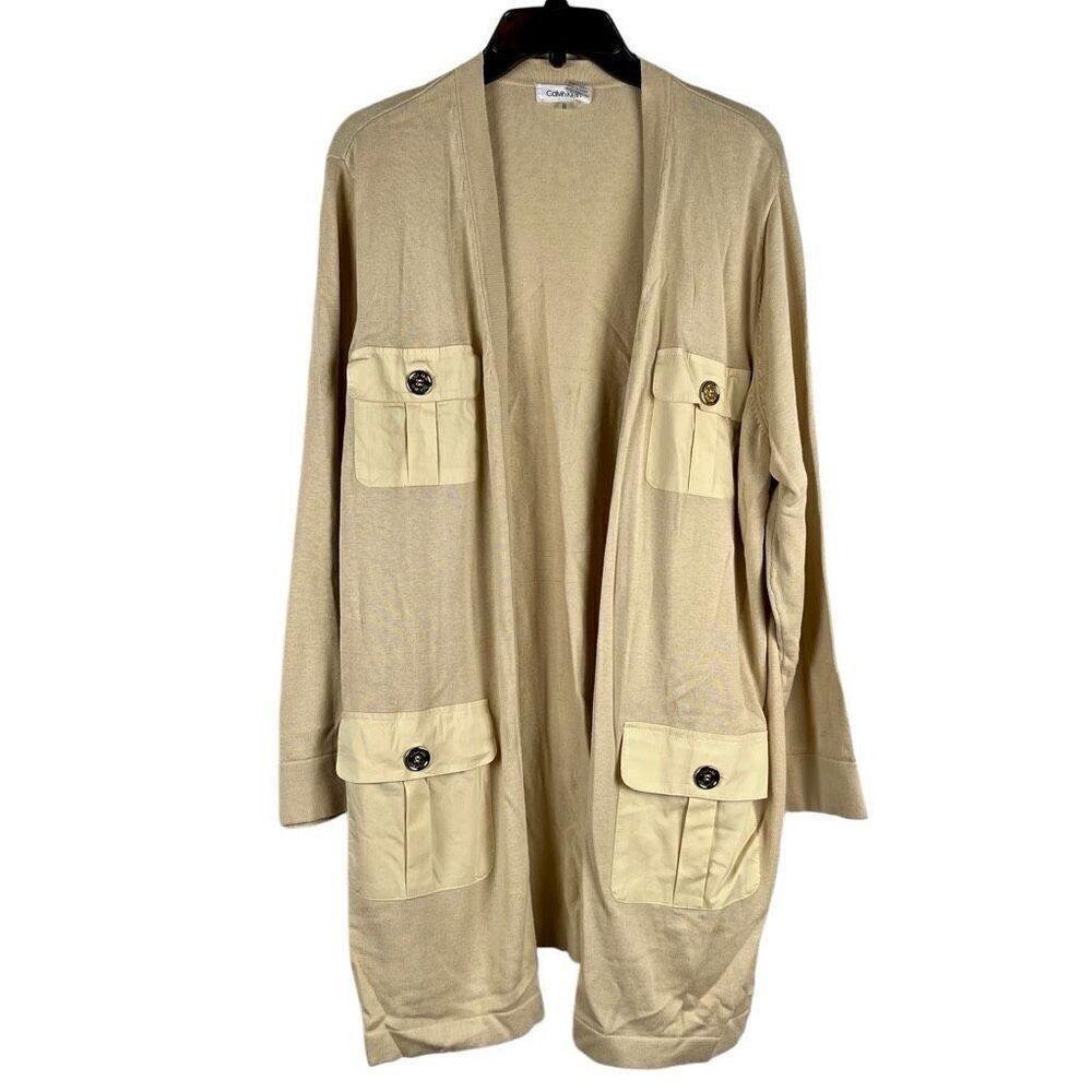 Calvin Klein Long Knit Open Front 4 Pocket Cardigan XL
